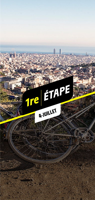 Des vélos au bord d’un chemin dans la montagne, avec vue sur Barcelone Des vélos au bord d’un chemin dans la montagne, avec vue sur Barcelone